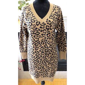 Old Navy Good Nara Sweater Dress Brown Leopard  XS EUC